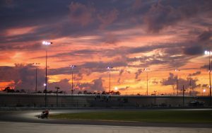 Tim Hall aboard the EuroMoto Ducati in turn 5 at Daytona Motor Speedway during the Moto-ST race.